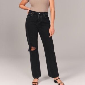Abercrombie Black High Rise Dad Straight Leg Jeans Sz 24